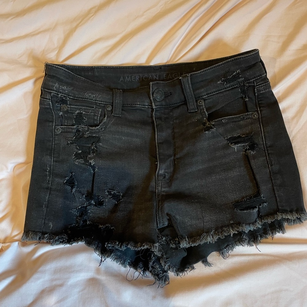 American Eagle Outfitters Black Distressed Jean Shorts